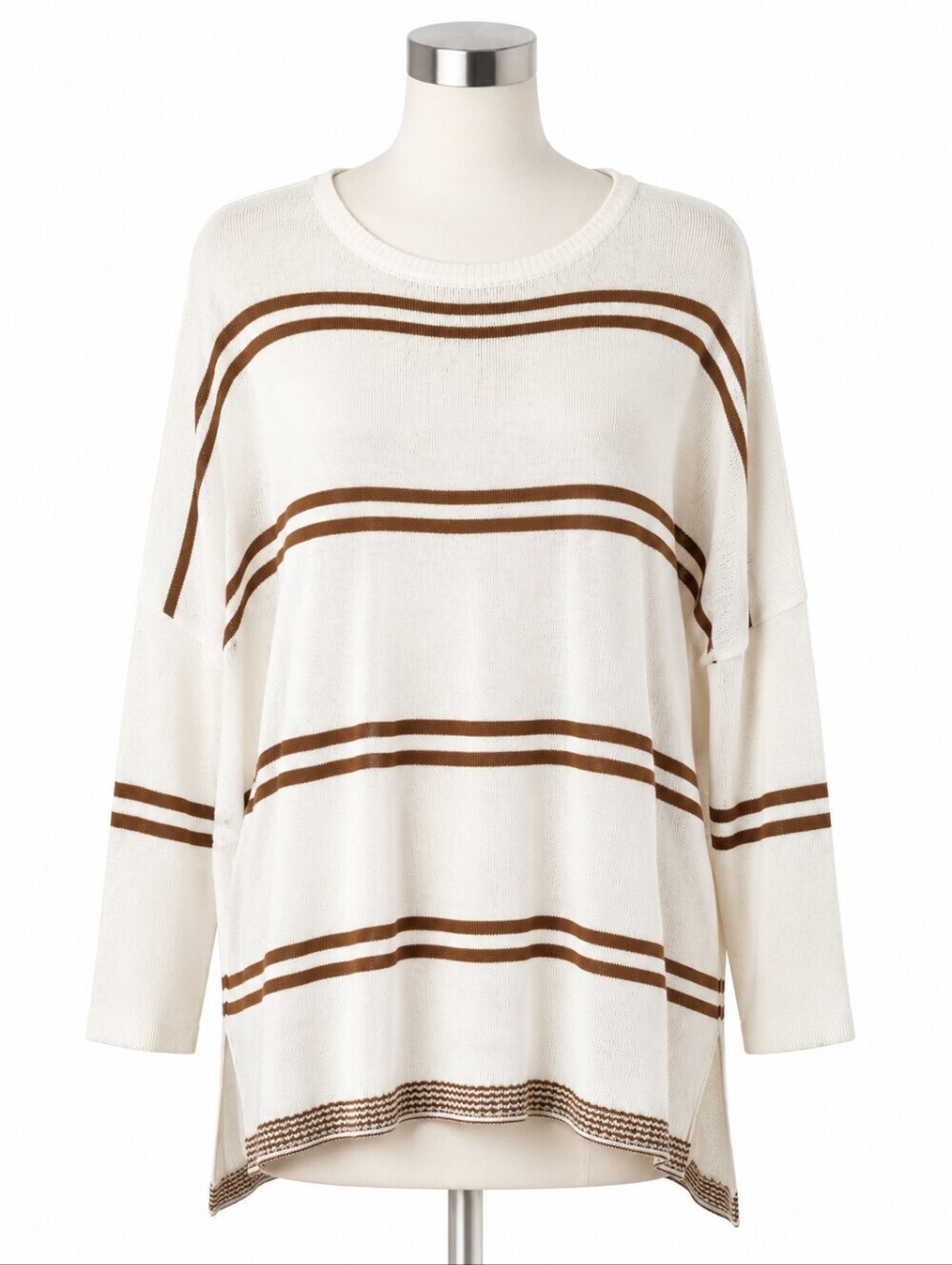 Mersea Women's Tobacco Brown Striped Catalina Sweater OS Preppy Casual Slouchy